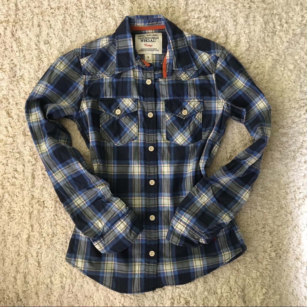California Dream Plaid Button Down Top